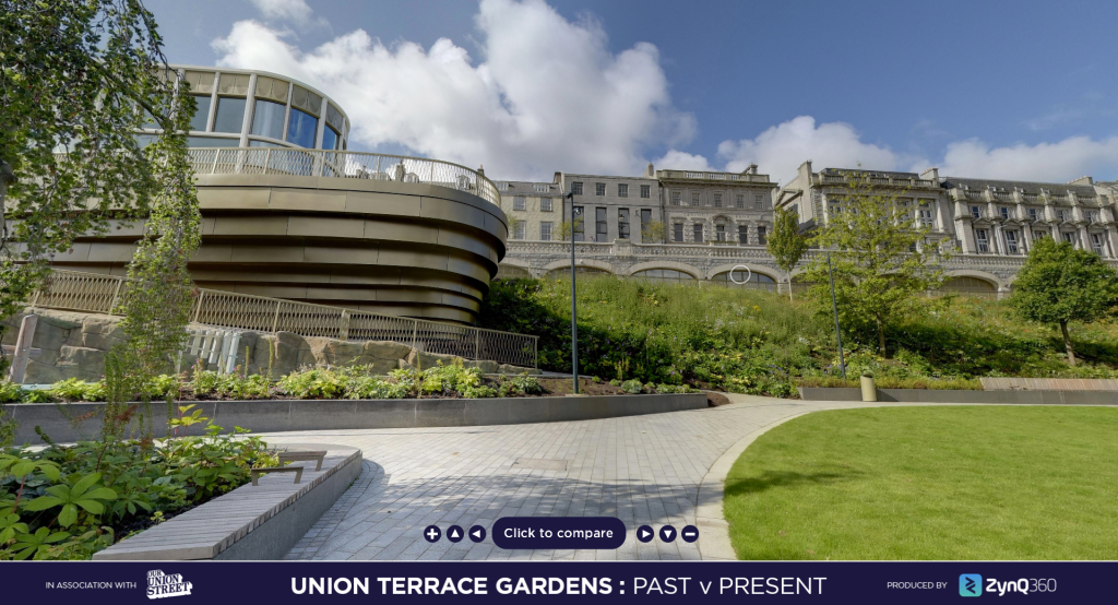 A view from the sunken area of Union Terrace Gardens in Aberdeen.