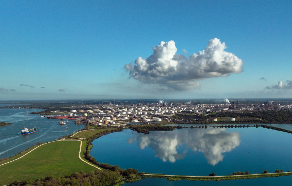 photograph of the Baytown area with tanks and industrial scene